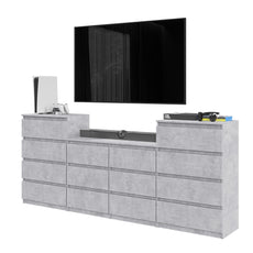 GABRIEL - Kommode / Sideboard mit 14 Schubladen (4+6+4) - Beton-Optik H92/70cm B220cm T33cm