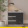 MIKEL - Kommode / Sideboard mit 3 Schubladen und 1 Tür - Beton-Optik / Anthrazit Grau H75cm B80cm T35cm
