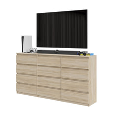 GABRIEL - Kommode / Sideboard mit 12 Schubladen (8+4) - Sonoma Eiche H92cm B180cm T33cm