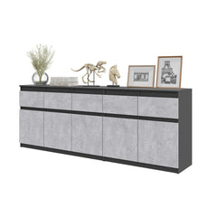 NOAH - Kommode / Sideboard mit 5 Schubladen und 5 Tür - Anthrazit / Beton-Optik H75cm B80cm T35cm