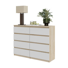 GABRIEL - Kommode / Sideboard mit 8 Schubladen - Sonoma Eiche / Weiß Matt H92cm B120cm T33cm