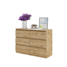 GABRIEL - Kommode / Sideboard mit 6 Schubladen - Wotan Eiche H71cm B100cm T33cm