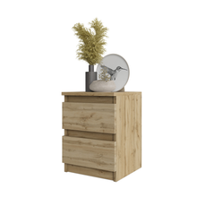 GABRIEL - Nachttisch - Nachtschrank mit 2 Schubladen - Wotan Eiche H40cm B30cm T30cm
