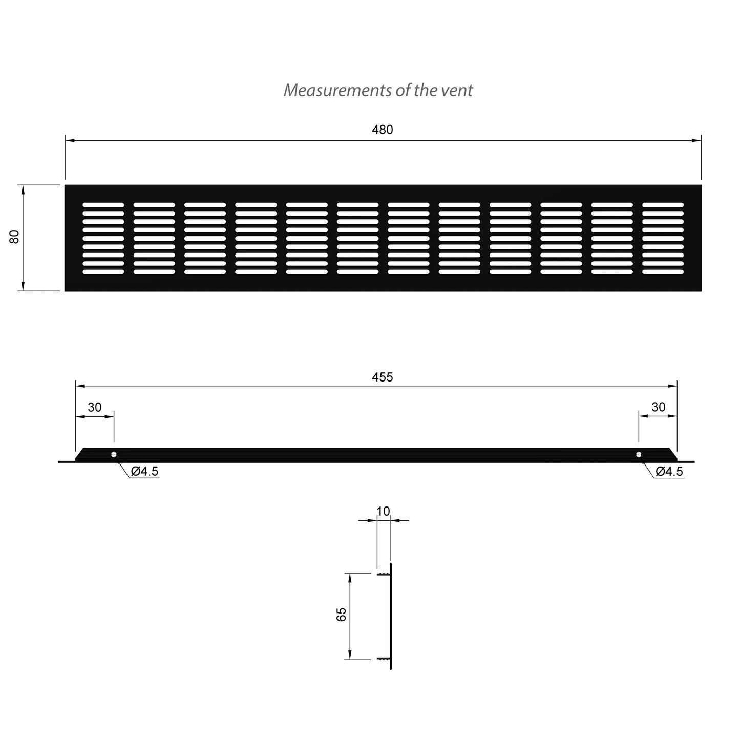 Aluminium-Lüftungsgitter für Küchenarbeitsplatten / Sockel, 480x80mm Schwarz – Furnica