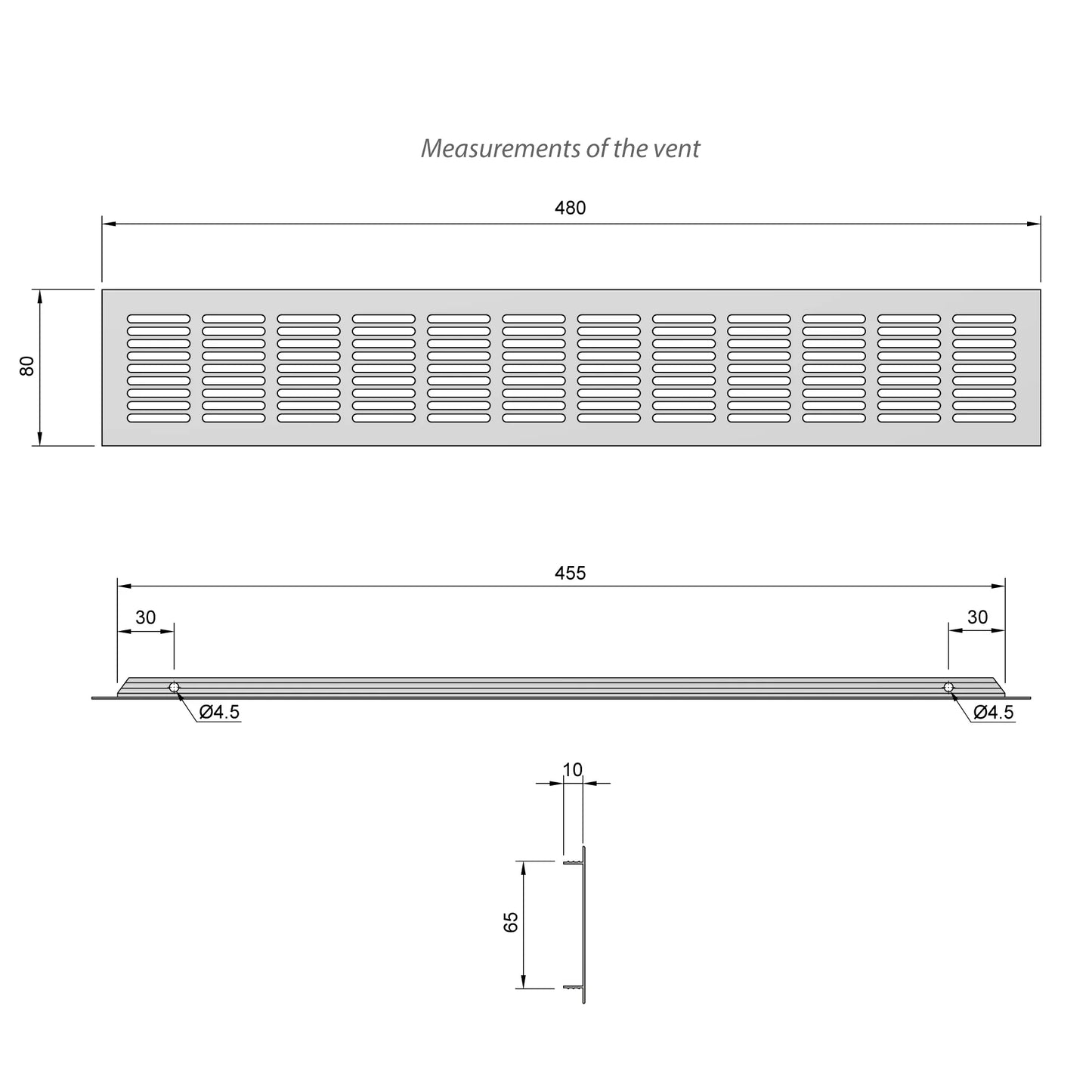 Aluminium-Lüftungsgitter für Küchenarbeitsplatten / Sockel, 480x80mm Silber – Furnica