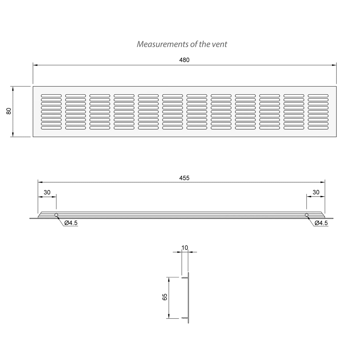 Aluminium-Lüftungsgitter für Küchenarbeitsplatten / Sockel, 480x80mm Weiß – Furnica