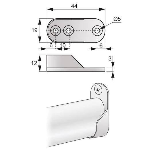 Befestigung für 15x30mm Oval Stange, Nickel – Furnica