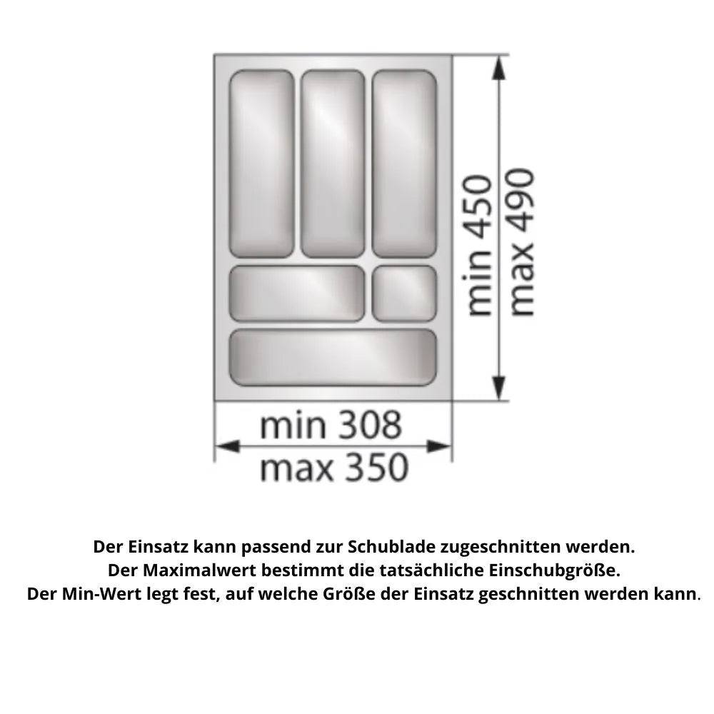 Besteckeinsatz für Schublade, Korpusbreite: 400mm, Tiefe: 490mm - Metallic – Furnica