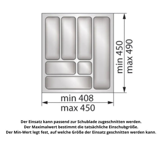 Besteckeinsatz für Schublade, Korpusbreite: 500mm, Tiefe: 490mm - Metallic – Furnica