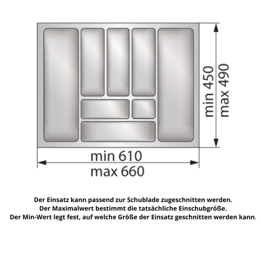 Besteckeinsatz für Schublade, Korpusbreite: 700mm, Tiefe: 490mm - Metallic – Furnica