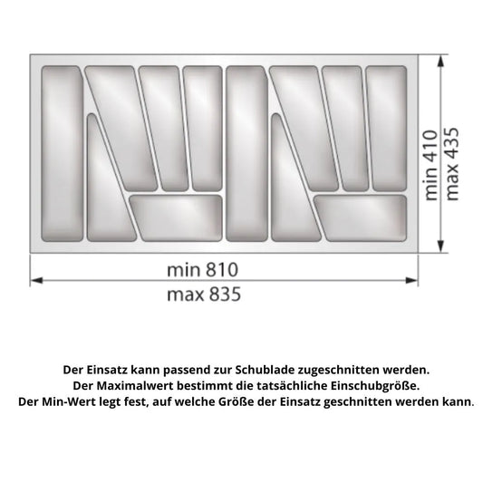 Besteckeinsatz für Schublade, Korpusbreite: 900mm, Tiefe: 430mm - Metallic – Furnica