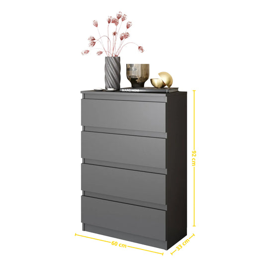 GABRIEL - Kommode / Sideboard mit 4 Schubladen - Anthrazit Grau H92cm B60cm T33cm – Furnica