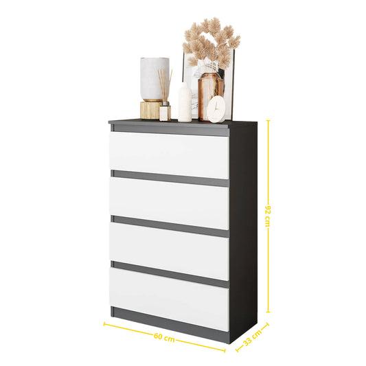 GABRIEL - Kommode / Sideboard mit 4 Schubladen - Anthrazit / Weiß Matt H92cm B60cm T33cm – Furnica