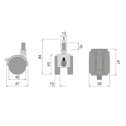 Möbel-Kunststoff-Drehrad mit Gewinde 8mm mit Bremse - Ø40mm – Furnica