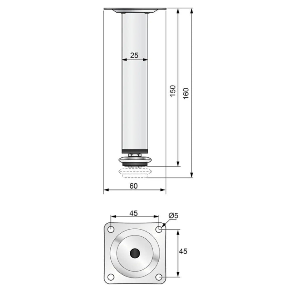 Möbelfüße Quadratisch 25x25mm - 150mm Chrom – Furnica