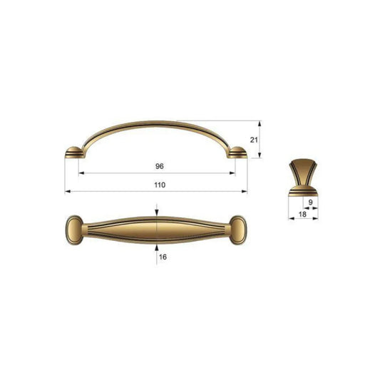 Möbelgriff 96mm UZ03 - Antikes Messing – Furnica