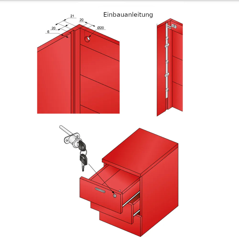 Schubstangenschloss für 4 Schubladen 19x20mm, 800mm Leiste, Chrom – Furnica