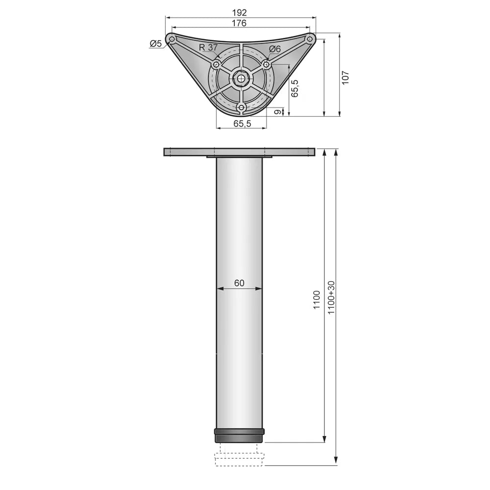 Tischbein 110 cm hoch - Stahl montageplatte - Aluminium – Furnica
