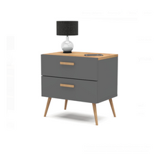 INGRID - Skandinavisch Nachttisch mit 2 Schubladen - Anthrazit / Wotan Eiche H45cm B45cm T30cm