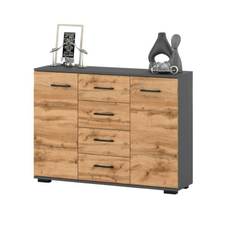 MARK - Kommode / Sideboard mit 4 Schubladen und 2 Türen - Anthrazit Grau / Wotan Eiche H85cm B120cm T35cm