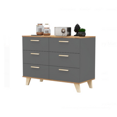 INGRID - Skandinavisch Kommode / Sideboard mit 6 Schubladen - Anthrazit Grau / Wotan Eiche H75cm B100cm T45cm