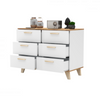 INGRID - Skandinavisch Kommode / Sideboard  mit 6 Schubladen - Weiß Matt / Wotan Eiche H75cm B100cm T45cm