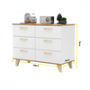 INGRID - Skandinavisch Kommode / Sideboard  mit 6 Schubladen - Weiß Matt / Wotan Eiche H75cm B100cm T45cm