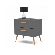 INGRID - Skandinavisch Nachttisch mit 2 Schubladen - Anthrazit H45cm B45cm T30cm