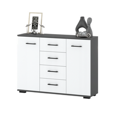 MARK - Kommode / Sideboard mit 4 Schubladen und 2 Türen - Anthrazit Grau / Weiß Matt H85cm B120cm T35cm