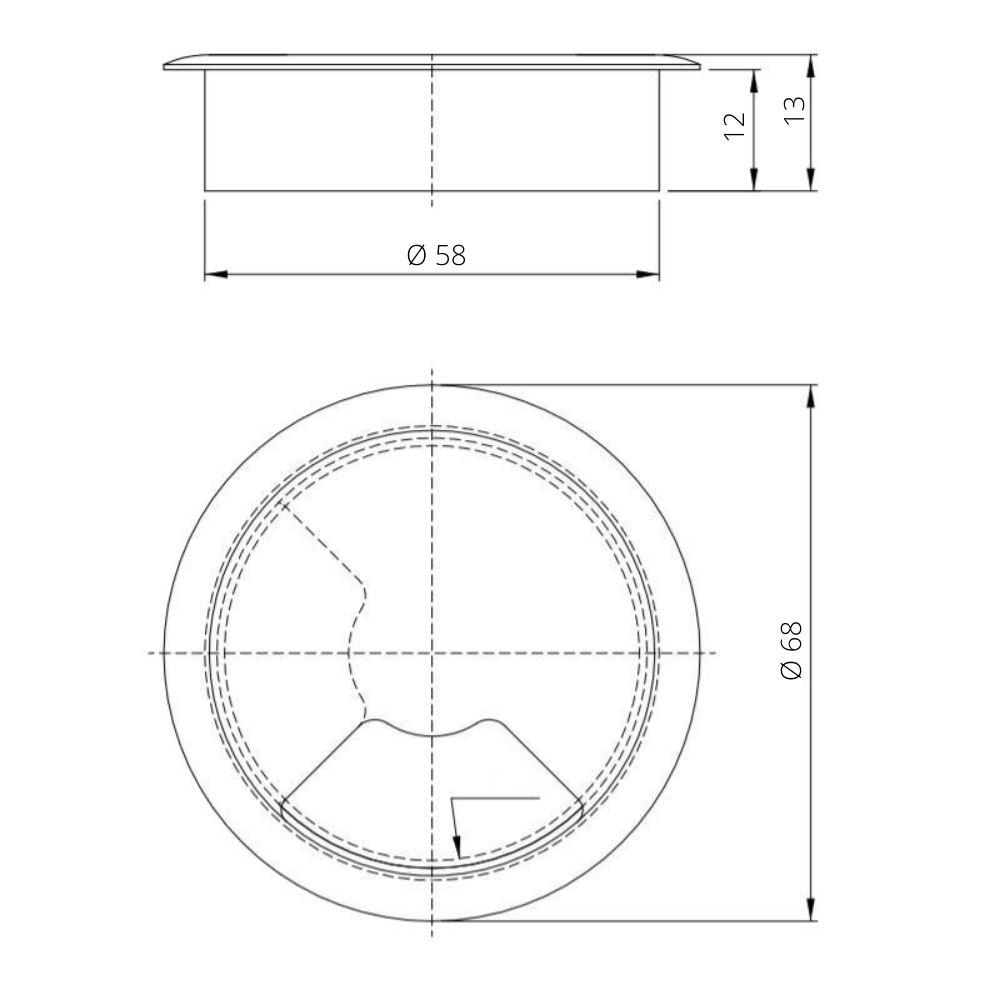 Metall-Kabeldurchführung mit Gummiloch - Gebürsteter Stahl Ø60mm