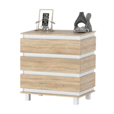 MARGARET - Kommode / Sideboard mit 3 Schubladen - Weiß Matt / Sonoma Eiche H86cm B83cm T44cm