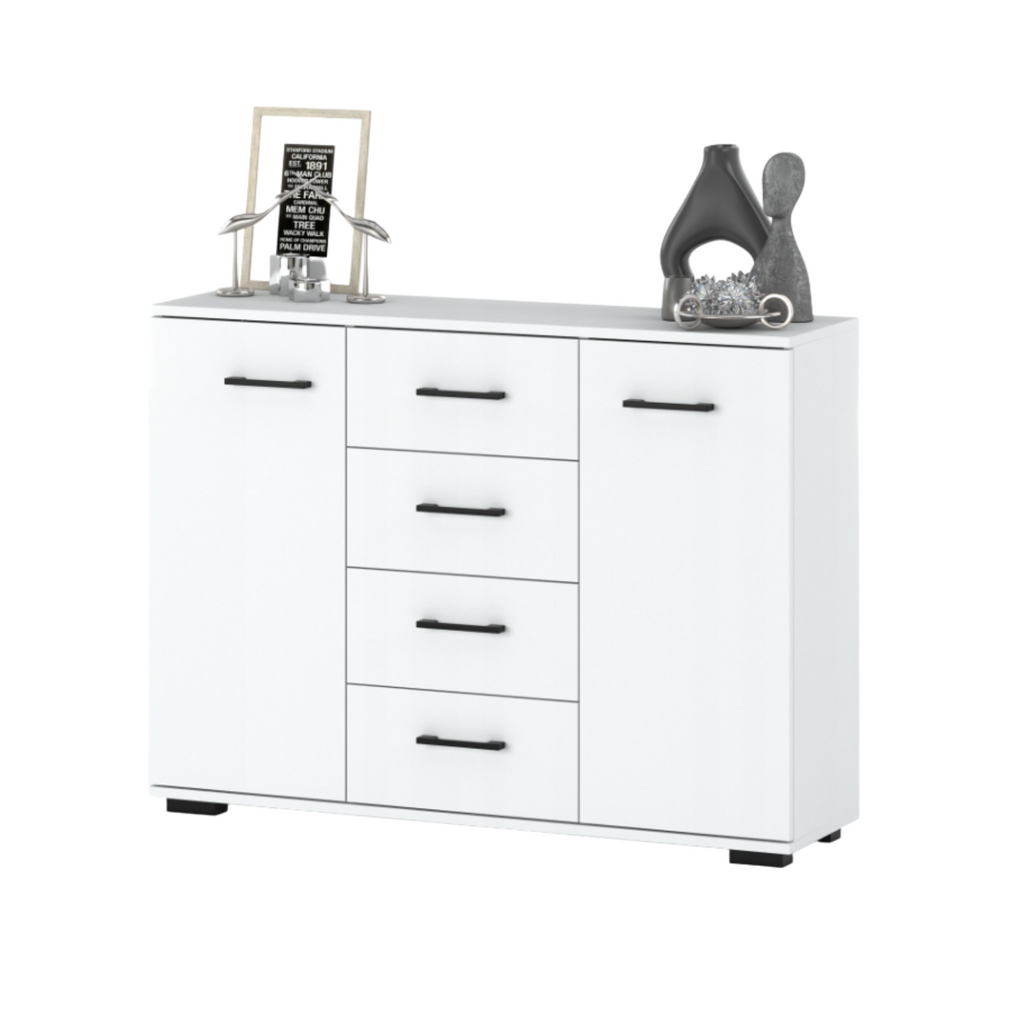 MARK - Kommode / Sideboard mit 4 Schubladen und 2 Türen - Weiß Matt H85cm B120cm T35cm