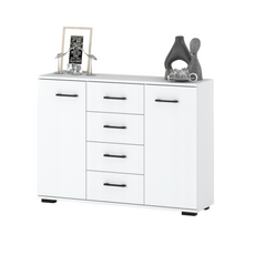 MARK - Kommode / Sideboard mit 4 Schubladen und 2 Türen - Weiß Matt H85cm B120cm T35cm