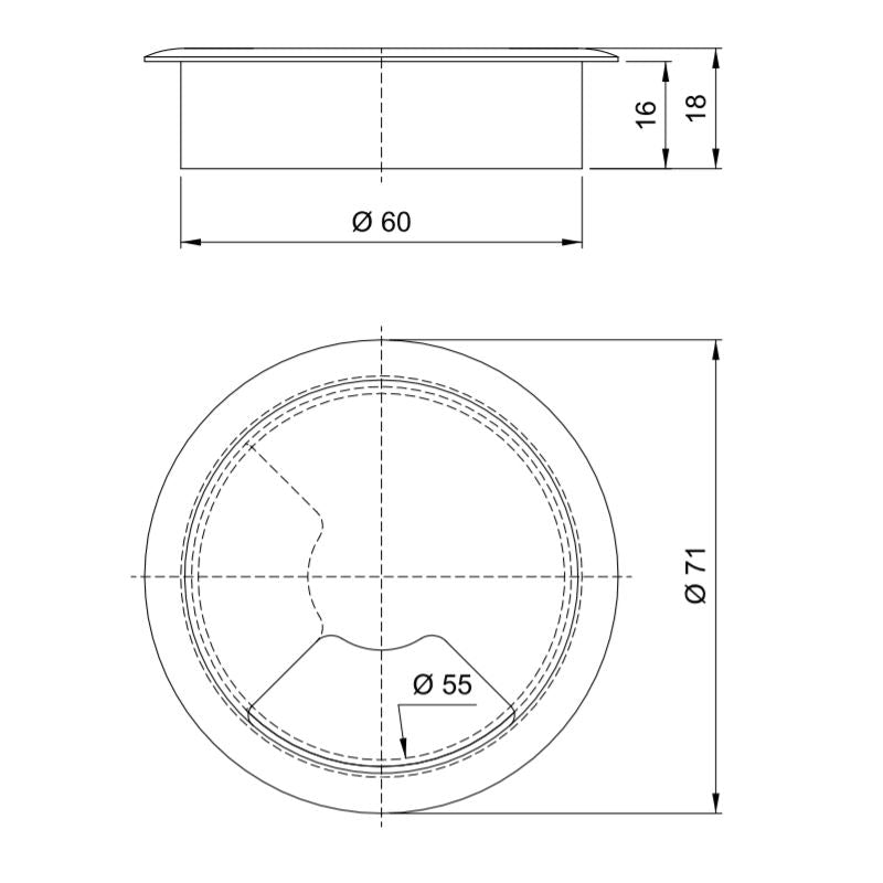 Kabeldurchlass aus Kunststoff Ø60mm, Creme