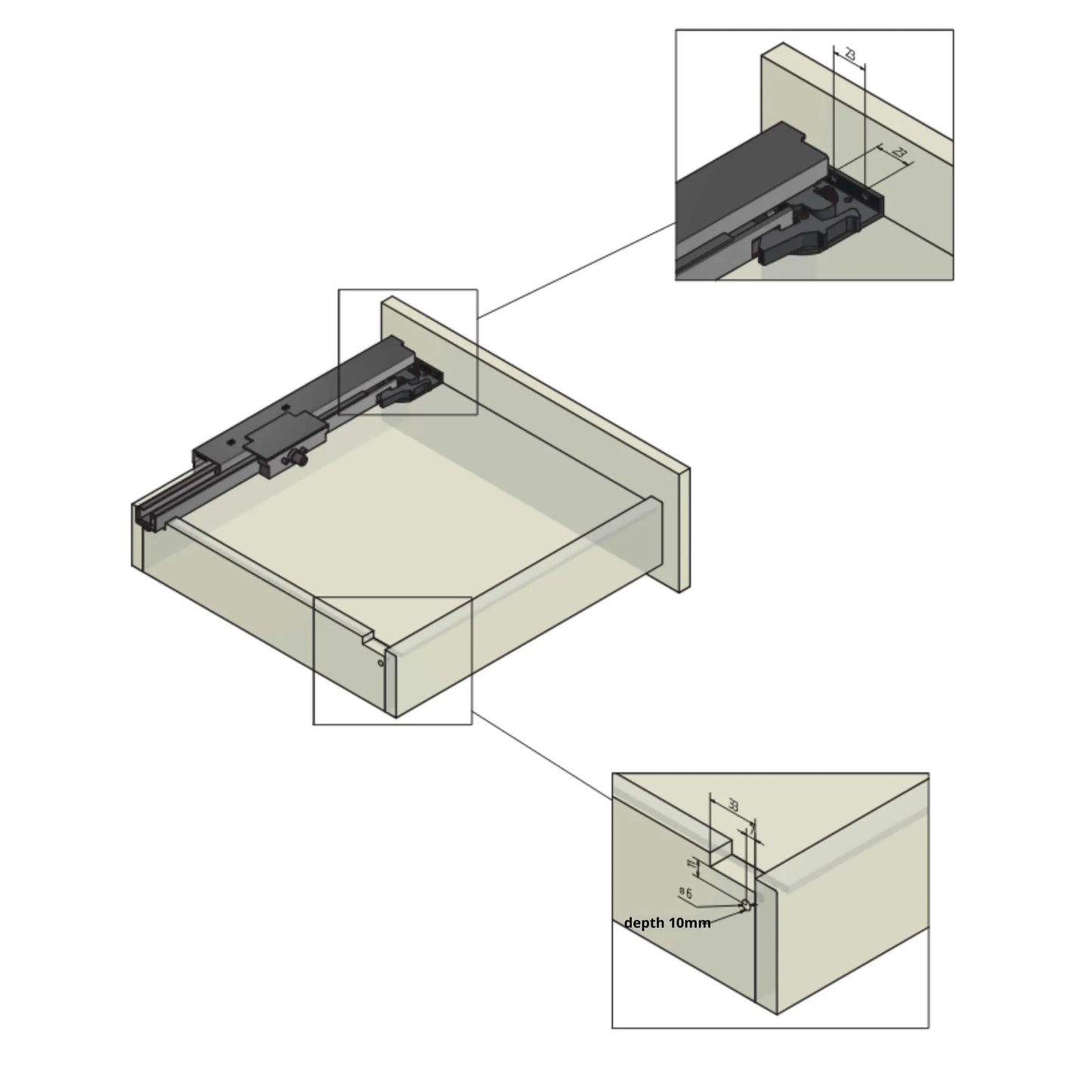1 Satz Push-to-Open Unterflurführungen Schubladenschienen, Vollauszug 250mm - 600mm – Furnica