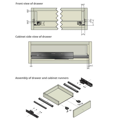 1 Satz Push-to-Open Unterflurführungen Schubladenschienen, Vollauszug 250mm - 600mm – Furnica