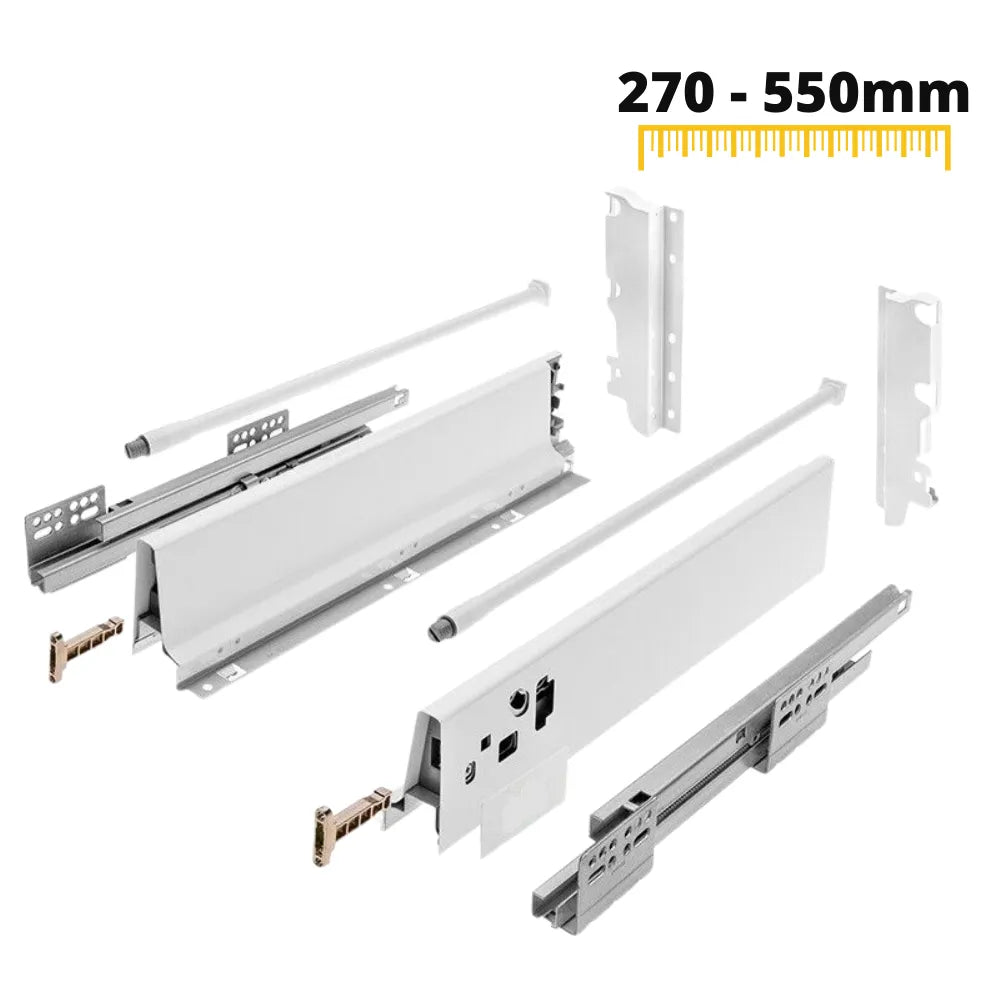 1 Satz Soft-Close Schubladensystem, HOCH, H: 185mm, Weiß – Furnica