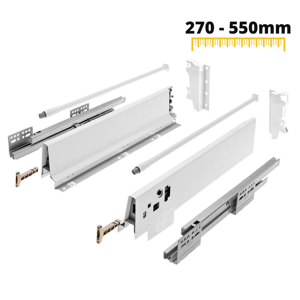 1 Satz Soft-Close Schubladensystem, MITTEL, H: 142mm, Weiß – Furnica