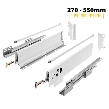 1 Satz Soft-Close Schubladensystem, MITTEL, H: 142mm, Weiß – Furnica