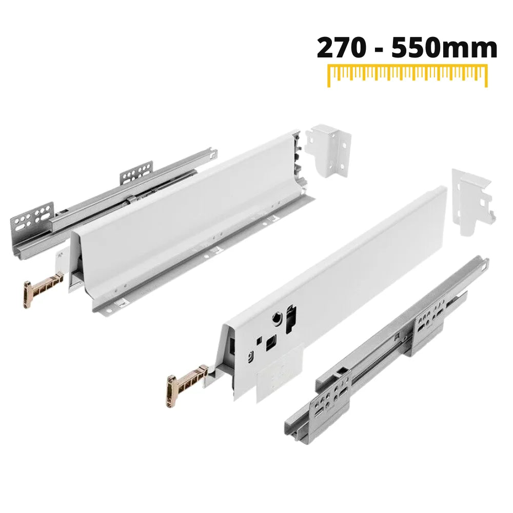 1 Satz Soft-Close Schubladensystem, NIEDRIG, H: 68mm, Weiß – Furnica