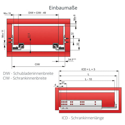 1 Satz Soft-Close Unterflurführungen Schubladenschienen, 3/4 Auszug – Furnica