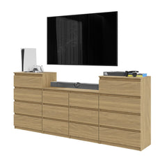 GABRIEL - Kommode / Sideboard mit 14 Schubladen (4+6+4) - Lancelot Eiche H92/70cm B220cm T33cm
