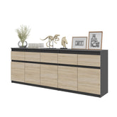 NOAH - Kommode / Sideboard mit 5 Schubladen und 5 Tür - Anthrazit / Sonoma Eiche H75cm B80cm T35cm