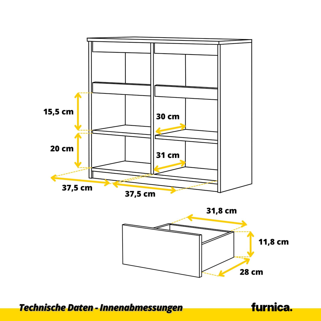 NOAH - Kommode / Sideboard mit 2 Schubladen und 2 Türen - Wotan Eiche / Weiß Matt H75cm B80cm T35cm