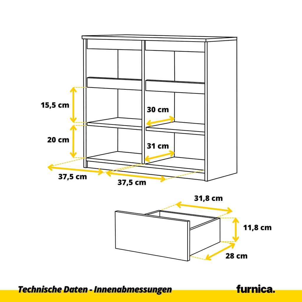 NOAH - Kommode / Sideboard mit 2 Schubladen und 2 Türen - Wotan Eiche / Anthrazit Grau H75cm B80cm T35cm
