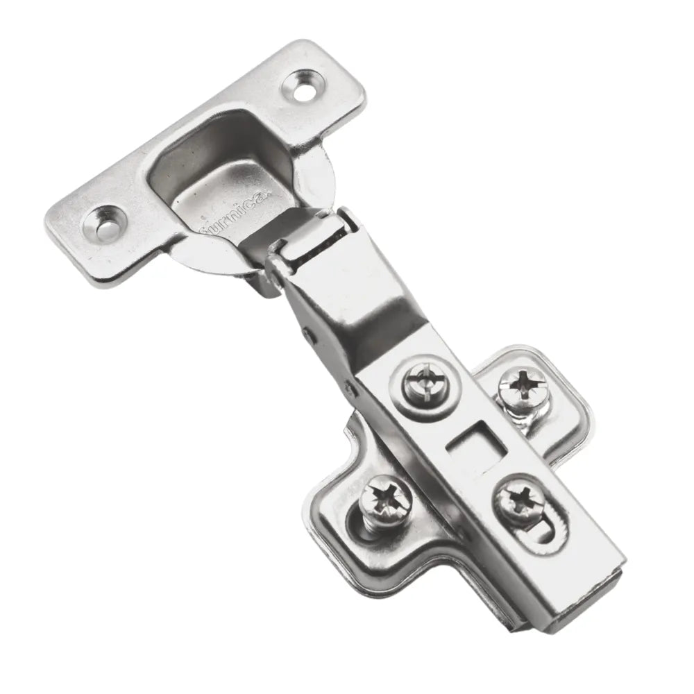 110° Soft-Close Scharnier Topfband, H0 Montageplatte mit EURO Schrauben, Mittelwandanschlag – Furnica