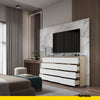 GABRIEL - Kommode / Sideboard mit 12 Schubladen (8+4) - Sonoma Eiche / Weiß Matt H92cm B180cm T33cm