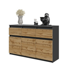 NOAH - Kommode / Sideboard mit 3 Schubladen und 3 Türen - Anthrazit Grau / Wotan Eiche H75cm B120cm T35cm