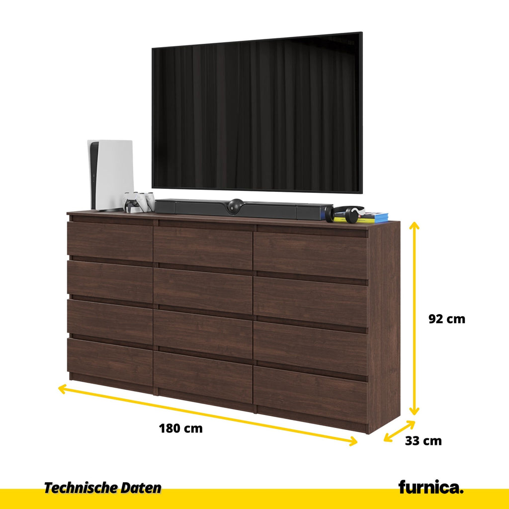 GABRIEL - Kommode / Sideboard mit 12 Schubladen (8+4) - Wenge H92cm B180cm T33cm