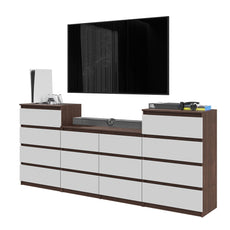 GABRIEL - Kommode / Sideboard mit 14 Schubladen (4+6+4) - Wenge / Weiß Matt H92/70cm B220cm T33cm